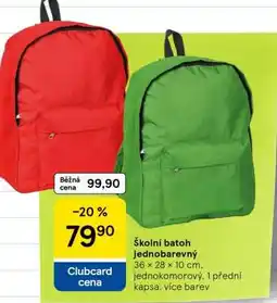 Tesco Školní batoh jednobarevný nabídka