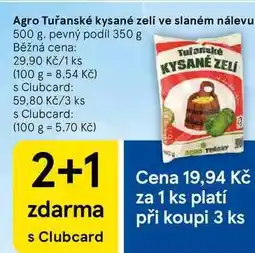 Tesco Agro Tuřanské kysané zelí ve slaném nálevu, 500 g. pevný podíl 350 g nabídka