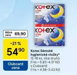 Tesco Kotex Dámské hygienické vložky, 12-16 ks, více druhů nabídka
