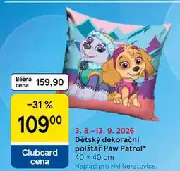 Tesco Dětský dekorační polštář Paw Patrol, 40 x 40 cm nabídka