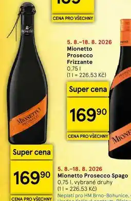 Tesco Mionetto Prosecco Spago, 0,75 I, vybrané druhy nabídka