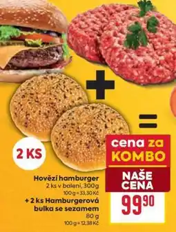 Billa Hovězí hamburger + 2 ks Hamburgerová bulka se sezamem nabídka