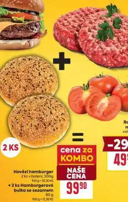 Billa Hovězí hamburger + 2 ks Hamburgerová bulka se sezamem nabídka