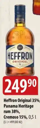 Bala Heffron Original 35%, Panama Heritage rum 38%, Cremoso 15% nabídka