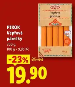 Lidl PIKOK VEPŘOVÉ PÁREČKY nabídka