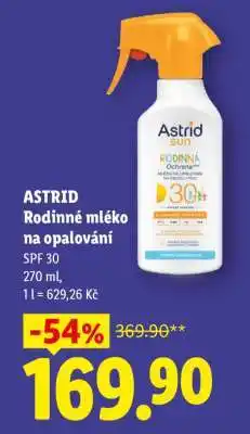 Lidl ASTRID Rodinné mléko na opalování nabídka