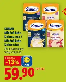 Lidl SUNAR Mléčná kaše Dobrou noc / Mléčná kaše Dobré ráno nabídka