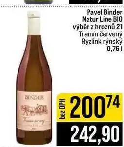 Jip Pavel Binder Natur Line BIO výběr z hroznů 21 Tramín červený Ryzlink rýnský nabídka
