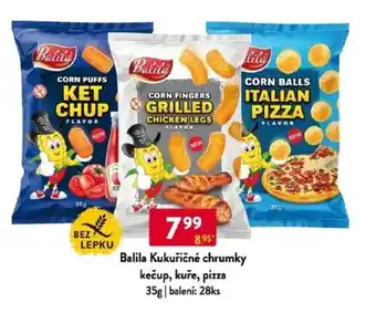 Qanto Balila Kukuřičné chrumky kečup, kuře, pizza nabídka