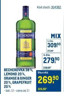 Makro BECHEROVKA 38 %, LEMOND 20 %, ORANGE & GINGER 20 %, GRAPEFRUIT 20 % nabídka