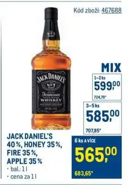 Makro JACK DANIEL'S 40 %, HONEY 35 %, FIRE 35 %, APPLE 35 % nabídka