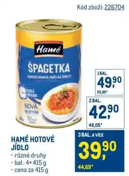 Makro HAMÉ Hotové jídlo nabídka