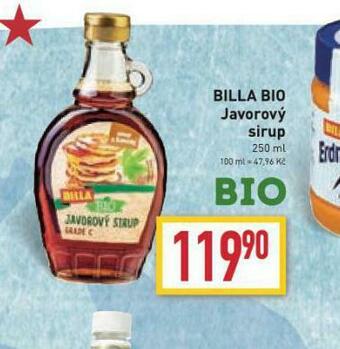 Billa Billa bio javorový sirup nabídka