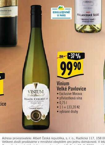 Albert Vinium velké pavlovice nabídka