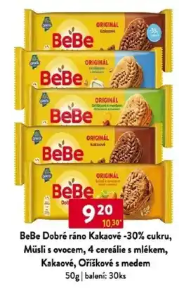 Qanto BeBe Dobré ráno Kakaové -30% cukru, Müsli s ovocem, 4 cereálie s mlékem, Kakaové, Oříškové s medem nabídka