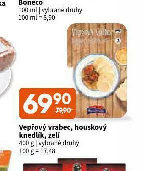Terno Vepřový vrabec, houskový knedlík, zelí nabídka