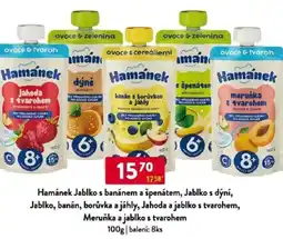 Qanto Hamánek Jablko s banánem a špenátem, Jablko s dýní, Jablko, banán, borůvka a jáhly, Jahoda a jablko s tvarohem nabídka