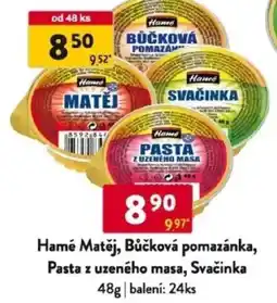 Qanto Hamé Matěj, Bůčková pomazánka, Pasta z uzeného masa, Svačinka nabídka