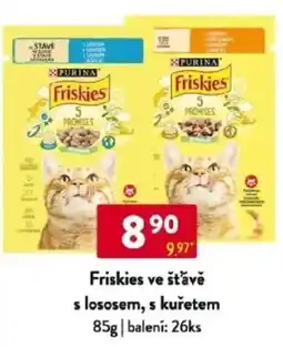 Qanto Friskies ve štǎávě s lososem, s kuřetem nabídka
