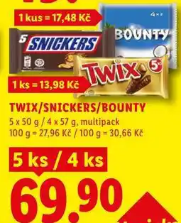 Lidl TWIX/SNICKERS/BOUNTY, 5x 50 g/4x 57 g nabídka