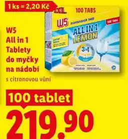 Lidl W5 All in 1 Tablety do myčky na nádobí, 100 tablet nabídka