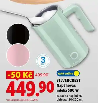 Lidl SILVERCREST Napěňovač mléka 500 W nabídka