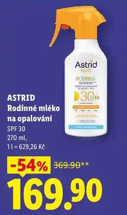 Lidl ASTRID Rodinné mléko na opalování, SPF 30 nabídka