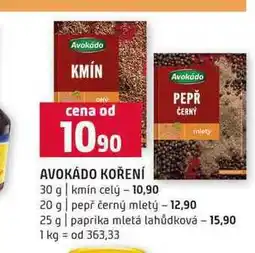Terno AVOKÁDO KOŘENÍ 30 g kmin 20 g pepř černý mletý 25 g paprika mletá lahůdková nabídka
