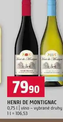 Terno HENRI DE MONTIGNAC 0,75l vino vybrané druhy nabídka