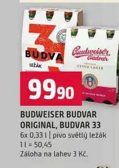 Terno BUDWEISER BUDVAR ORIGINAL, BUDVAR 33 6x 0,33l pivo světlý ležák nabídka