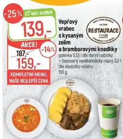 Globus Vepřový vrabec s kysaným zelím a bramborovými knedlíky nabídka