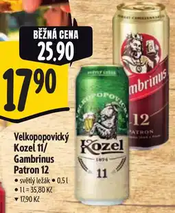 Albert Velkopopovický Kozel 11/ Gambrinus Patron 12 nabídka