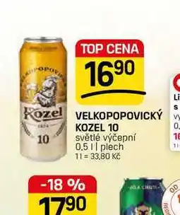 Flop VELKOPOPOVICKÝ KOZEL 10 světlé výčepní 0,5 || plech nabídka