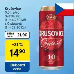 Tesco Krušovice, 0.5 l, plech, dva druhy nabídka