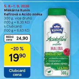 Tesco Mlékárna Kunín Kefírová a Acido mléka, 300 g, více druhů nabídka