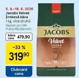 Tesco Jacobs Velvet Zrnková káva, 1 kg, více druhů nabídka