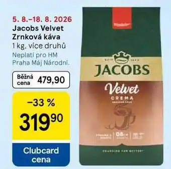 Tesco Jacobs Velvet Zrnková káva, 1 kg, více druhů nabídka