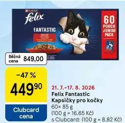 Tesco Felix Fantastic Kapsičky pro kočky, 60× nabídka
