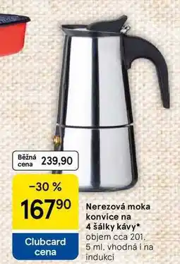 Tesco Nerezová moka konvice na 4 šálky kávy, objem cca 201, 5 ml, vhodná i na indukci nabídka