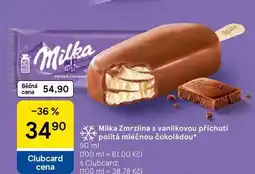 Tesco Milka Zmrzlina s vanilkovou příchutí politá mléčnou čokoládou nabídka