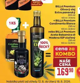Billa BILLA Premium Olivový olej Extra panenský 500 ml + BILLA Premium Condimento Bianco 250 ml nabídka