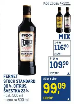 Makro Fernet Stock standard 30%, citrus, švestka 23% nabídka