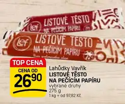 Flop Lahůdky vavřík listové těsto na pečícím papíru nabídka