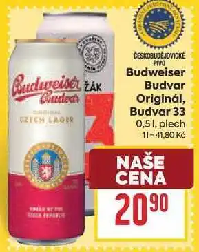 Billa Budweiser Budvar Originál, Budvar 33 0,51, plech nabídka