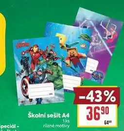 Billa Školní sešit A4 1ks různé motivy nabídka
