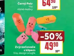 Billa Zvýrazňovače s klipem 5 ks, design smajlík nabídka
