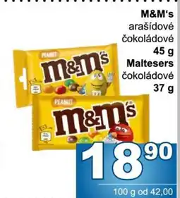 Jip M&M‘s arašídové čokoládové 45 g Maltesers čokoládové 37 g nabídka