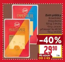 Billa Zott plátky Ementaler, Maasdam nabídka