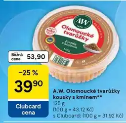 Tesco A.W. Olomoucké tvarůžky kousky s kmínem nabídka