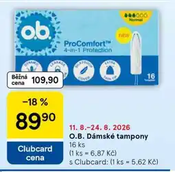 Tesco O.B. DÁMSKÉ TAMPONY nabídka